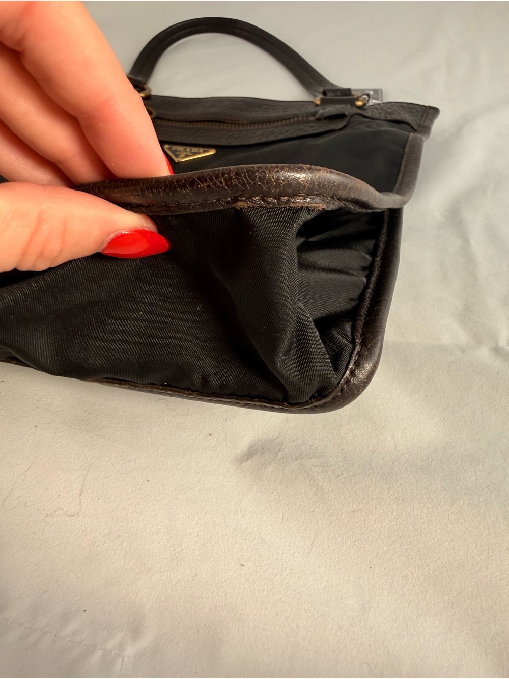 Prada Black Nylon and Brown Leather Shoulder Bag - Picture 6 of 11
